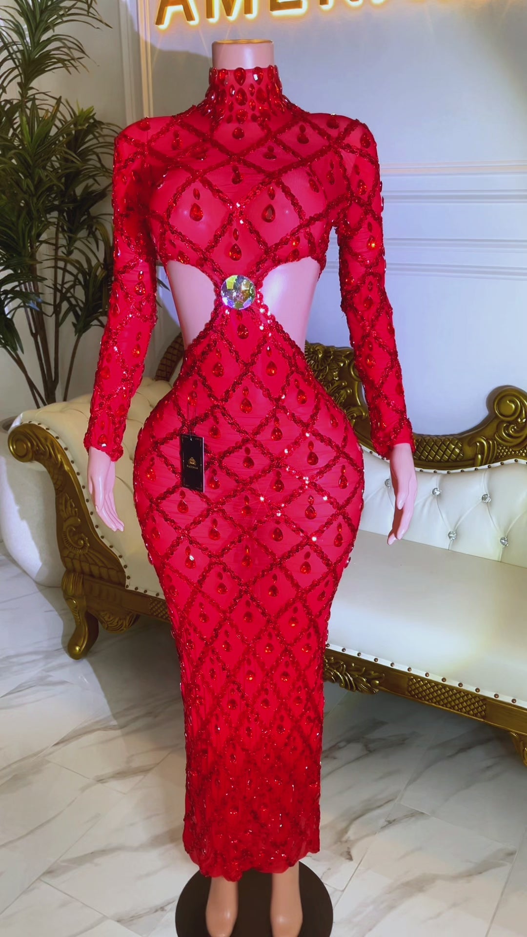 Dawn Red Rhinestone Dress (Pre-Order)