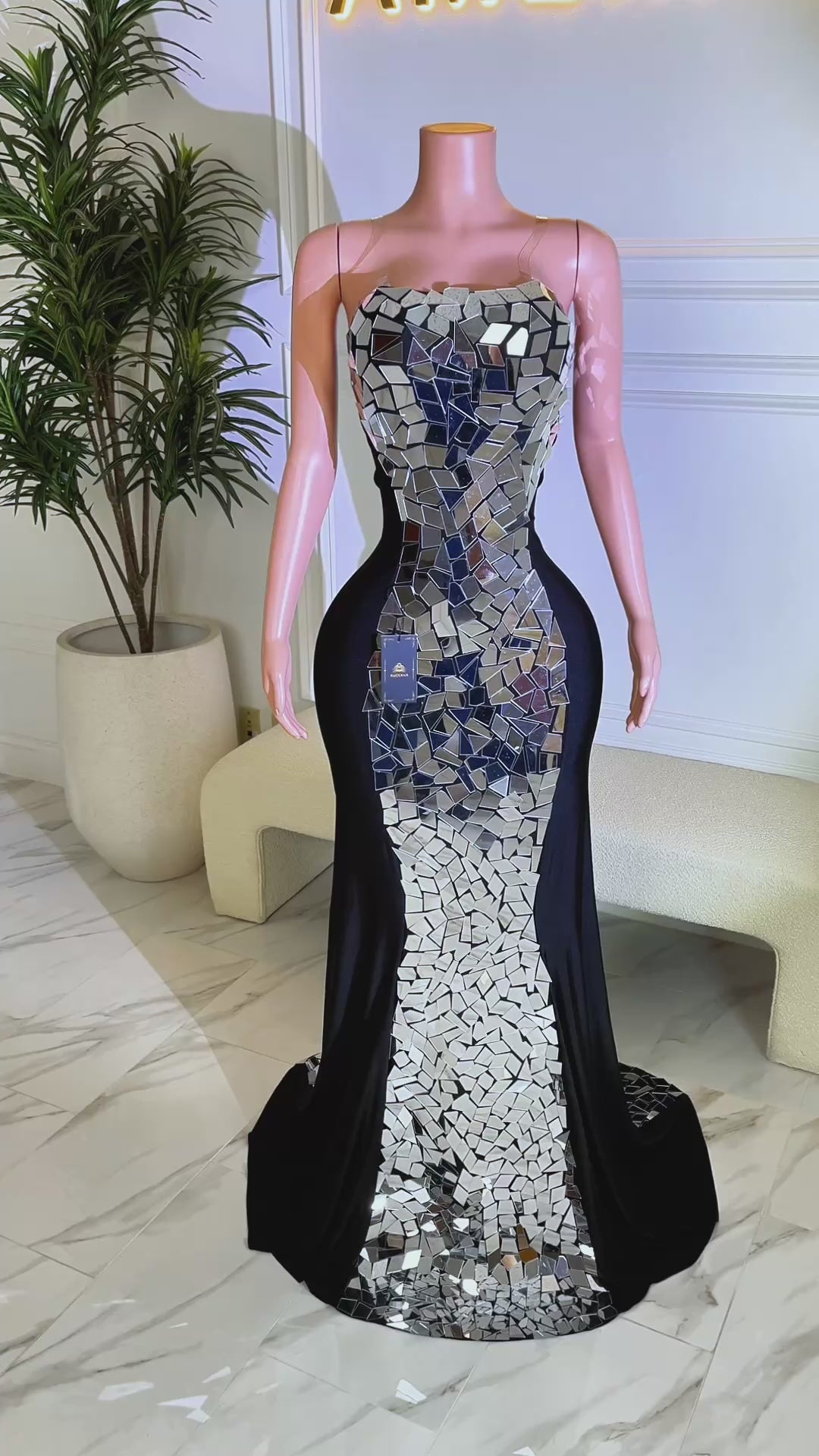 Amelia Mirror Strapless Diamante Dress (Ready To Ship)