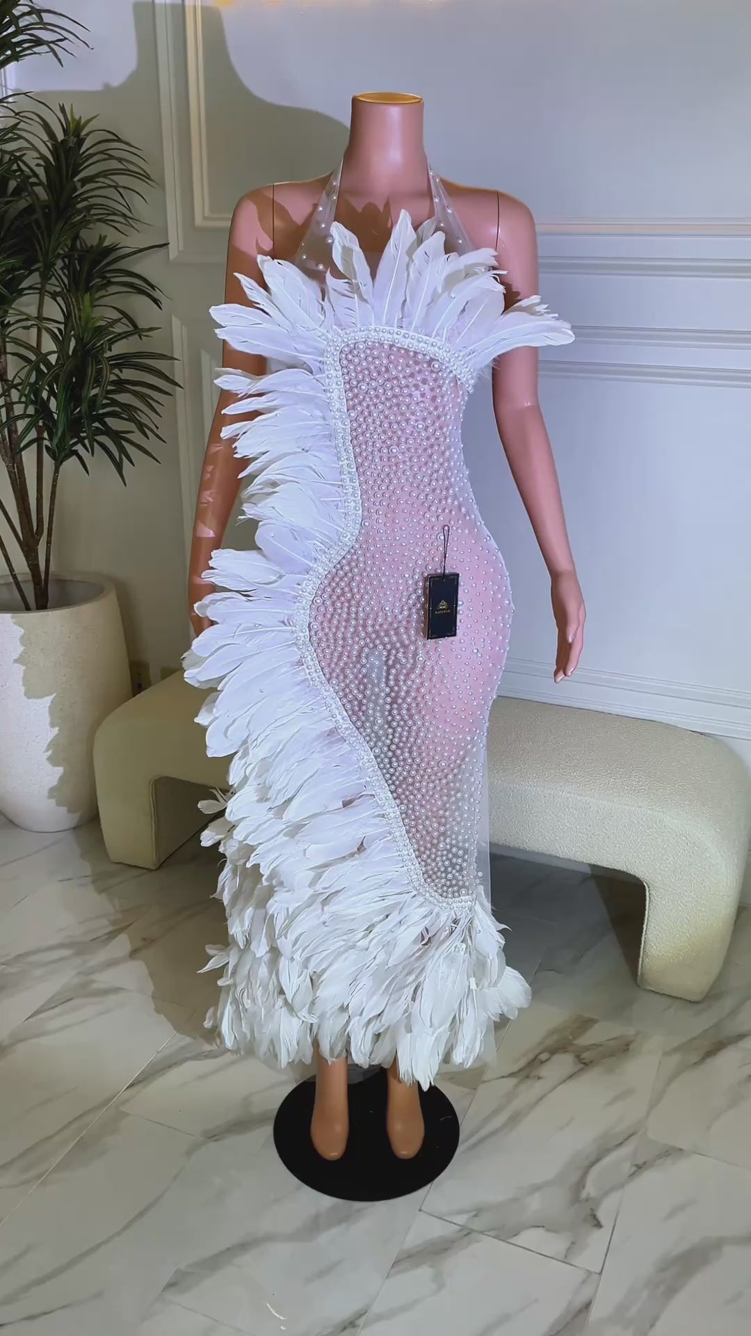 Tease Show Pearl Feather Dress (Ready to Ship)
