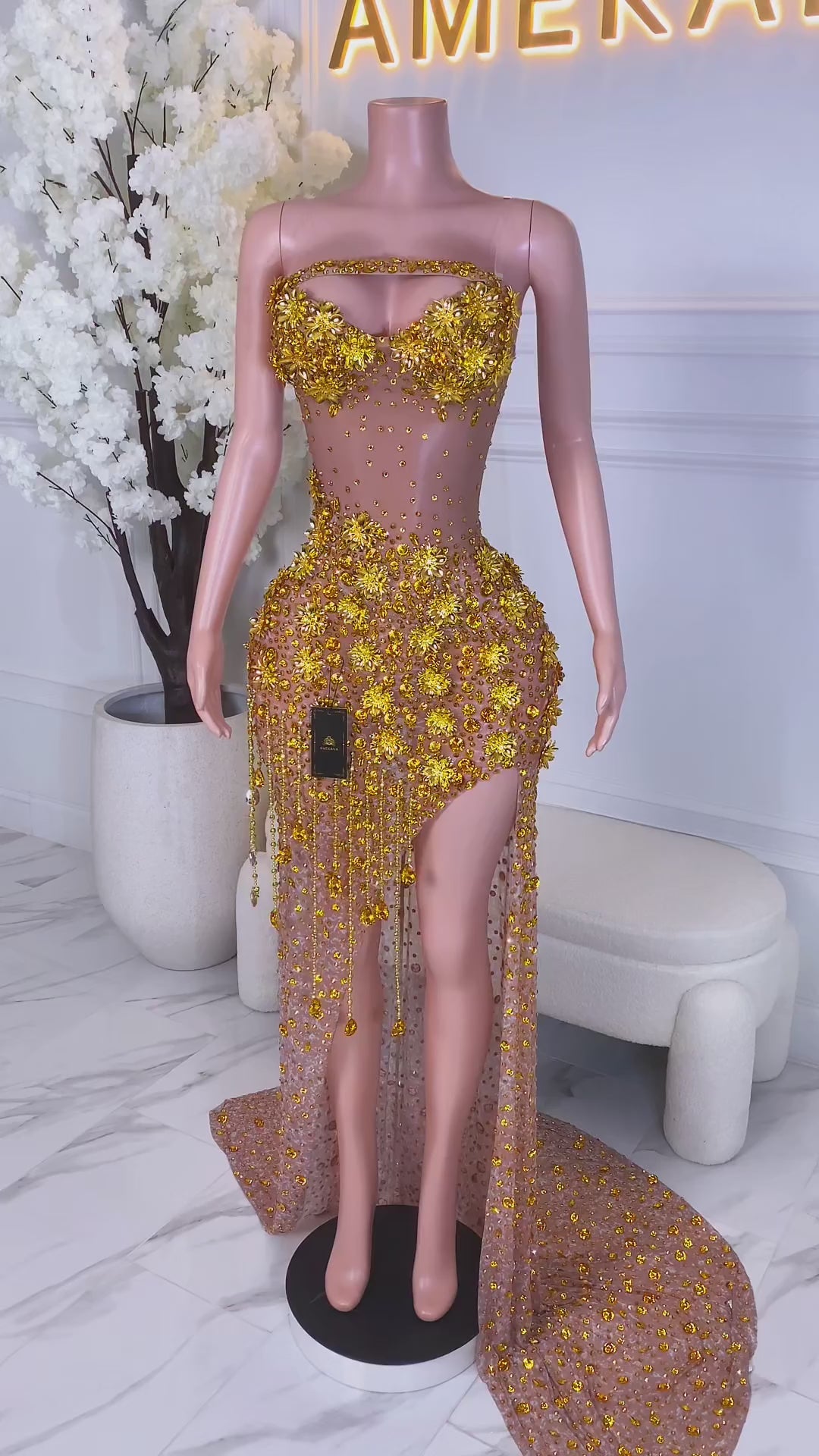 Solara Gold Crystal Dress (Ready to Ship)