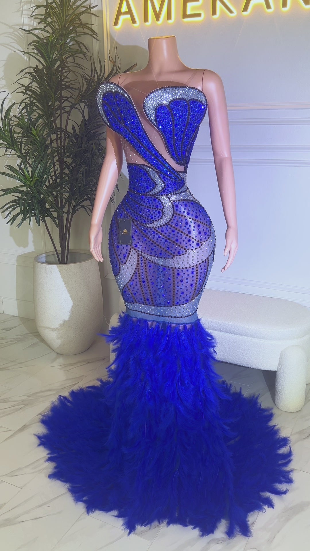 Petal Kiss Blue Feather Dress (Ready To Ship)