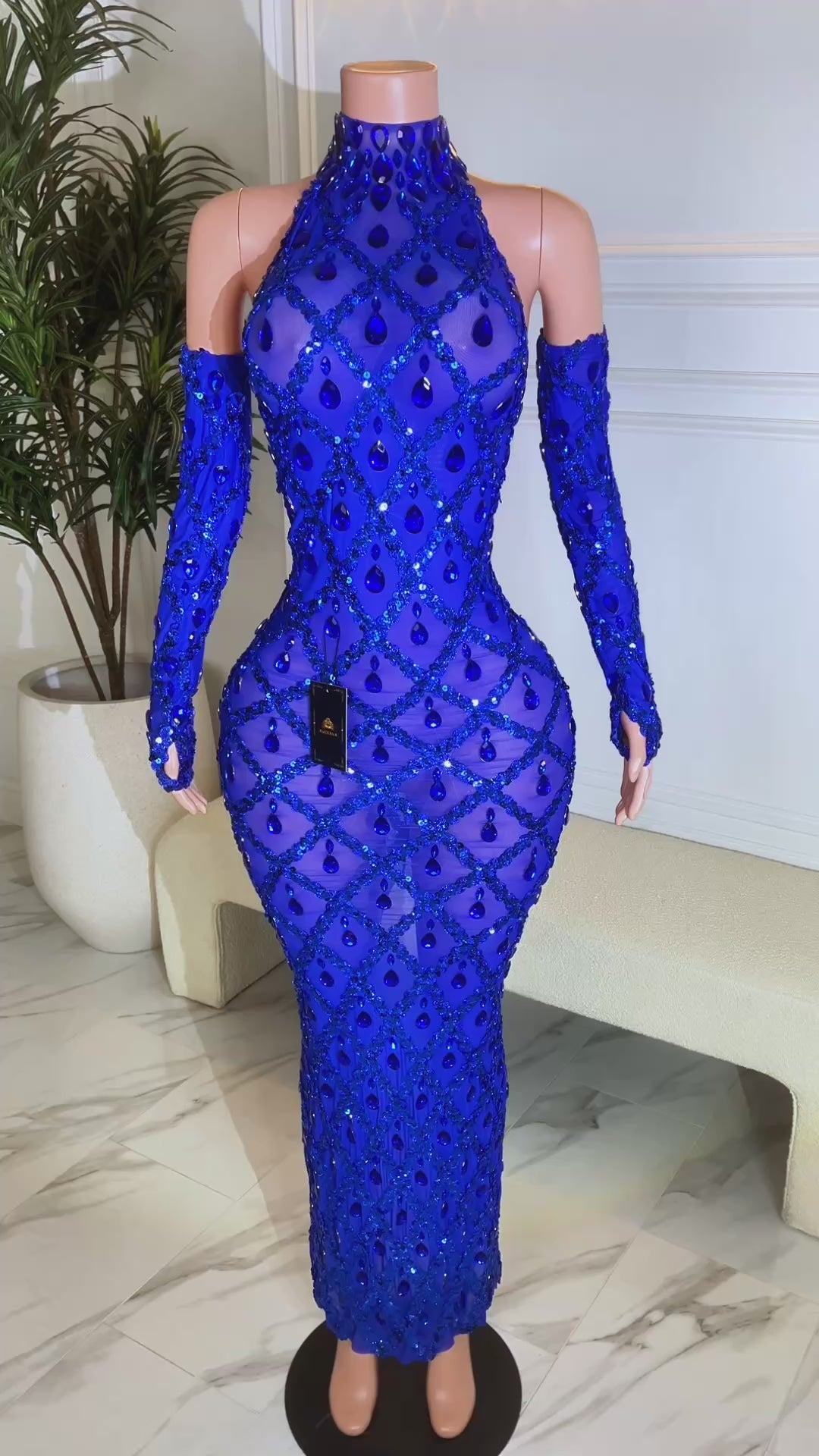 Midnight Blue Rhinestone Dress (Ready To Ship)