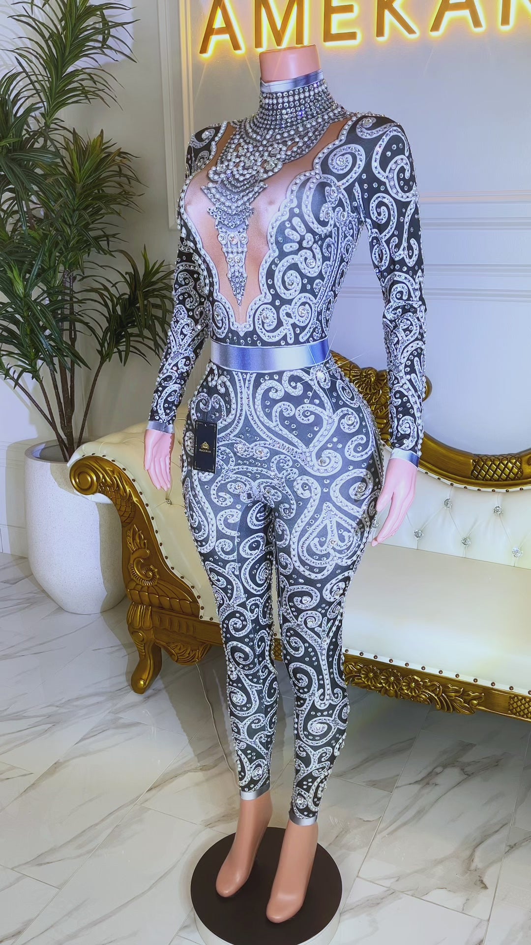 Anything You Want Black Diamante Bodysuit (Ready to Ship)
