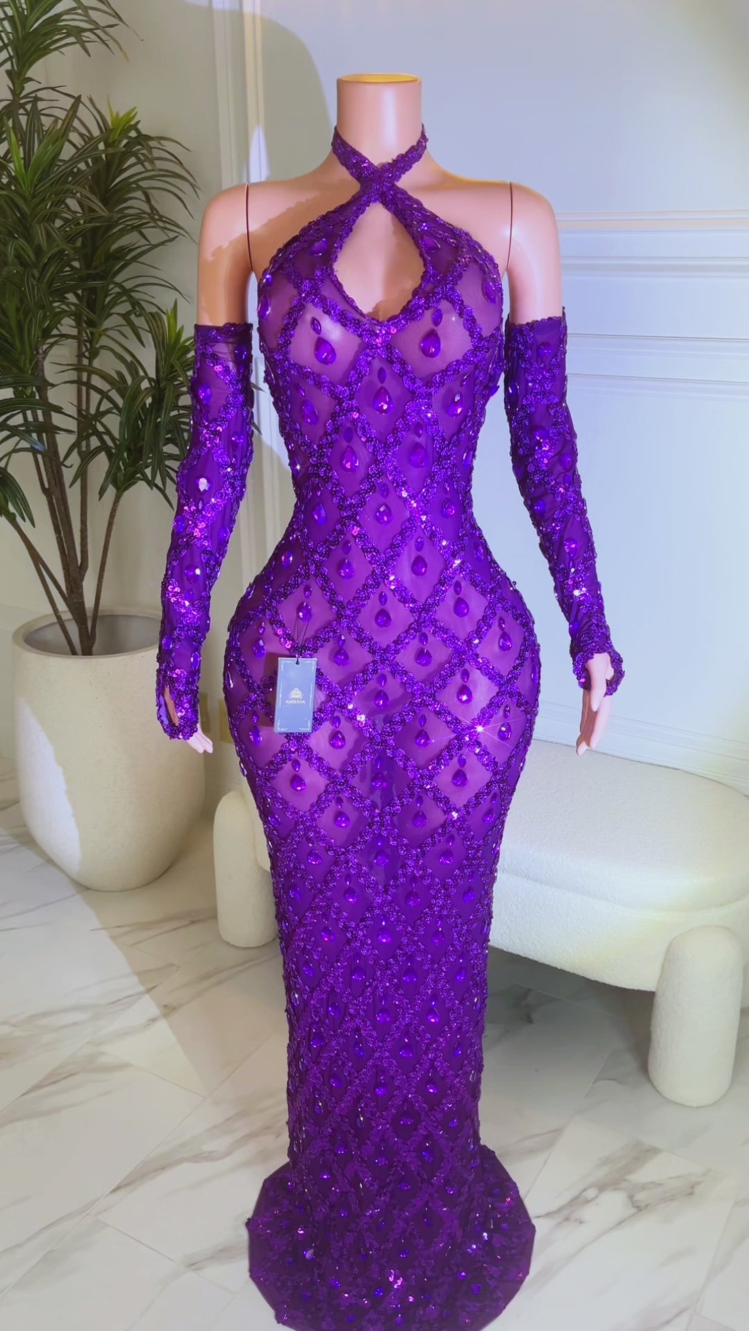 Midnight Halter Purple Dress Set (Ready To Ship)