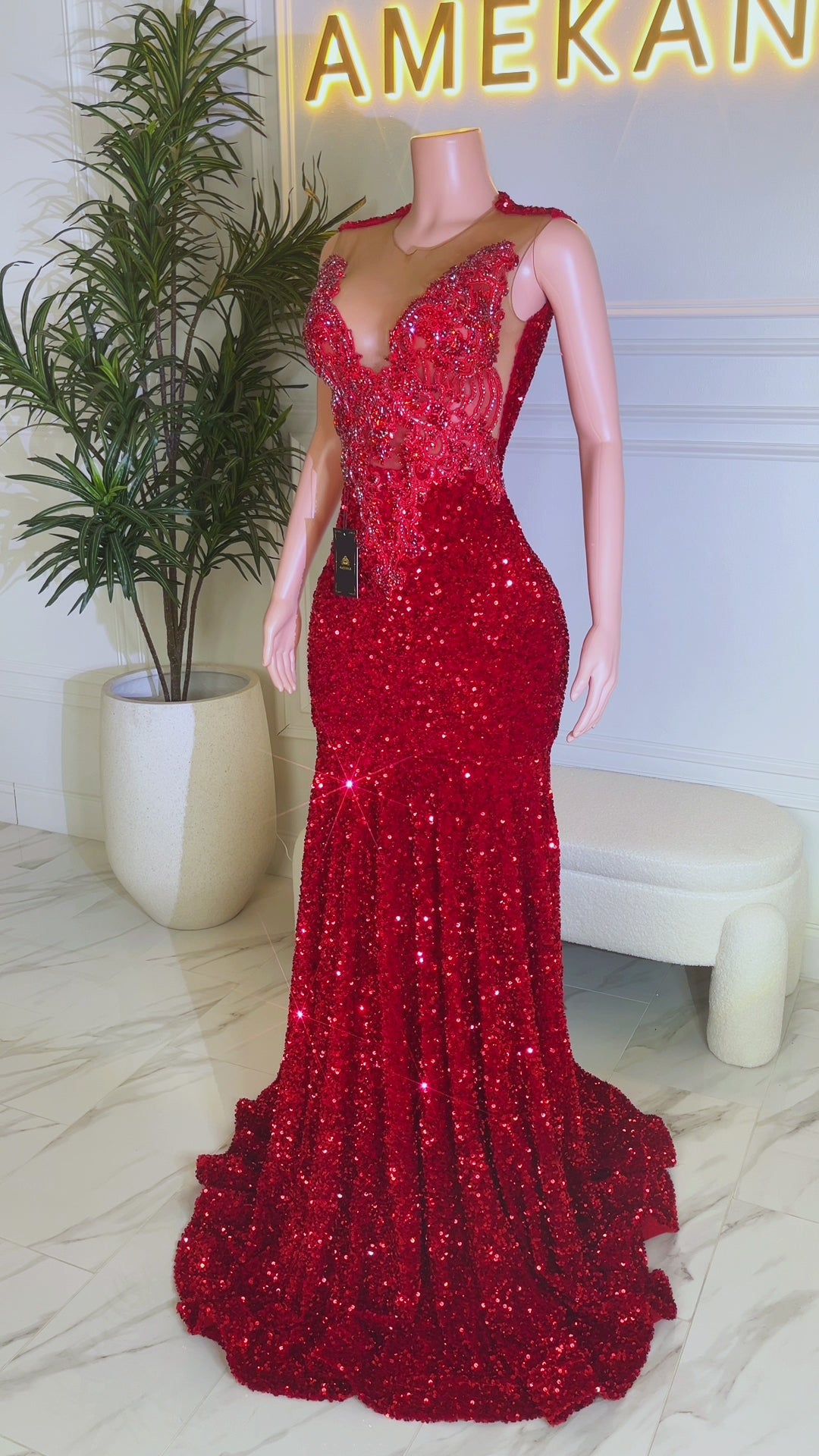 Regal Sparkle Red Dress(Ready To Ship)