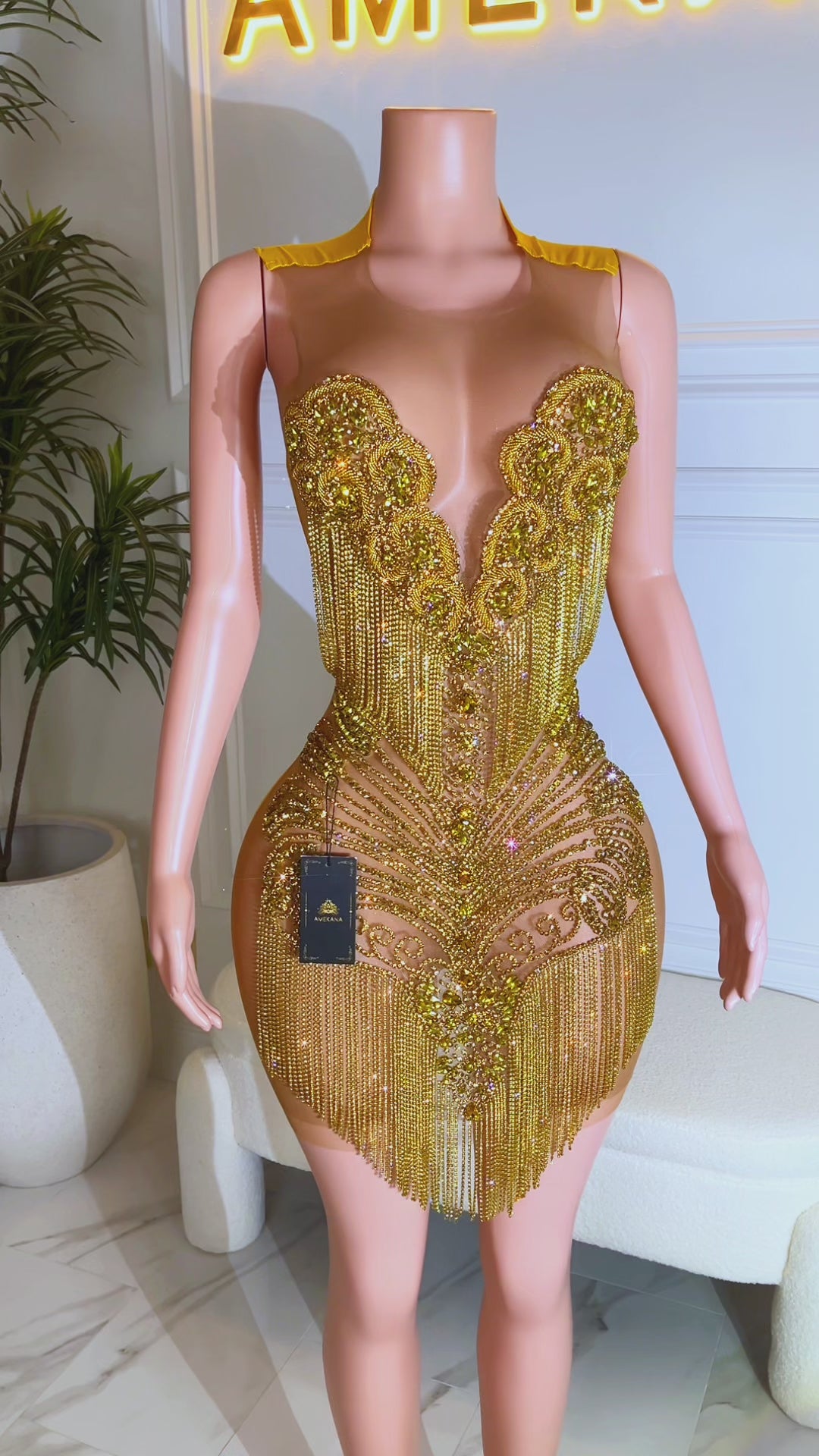 Sanna Gold Tassel Dress (Ready To Ship)