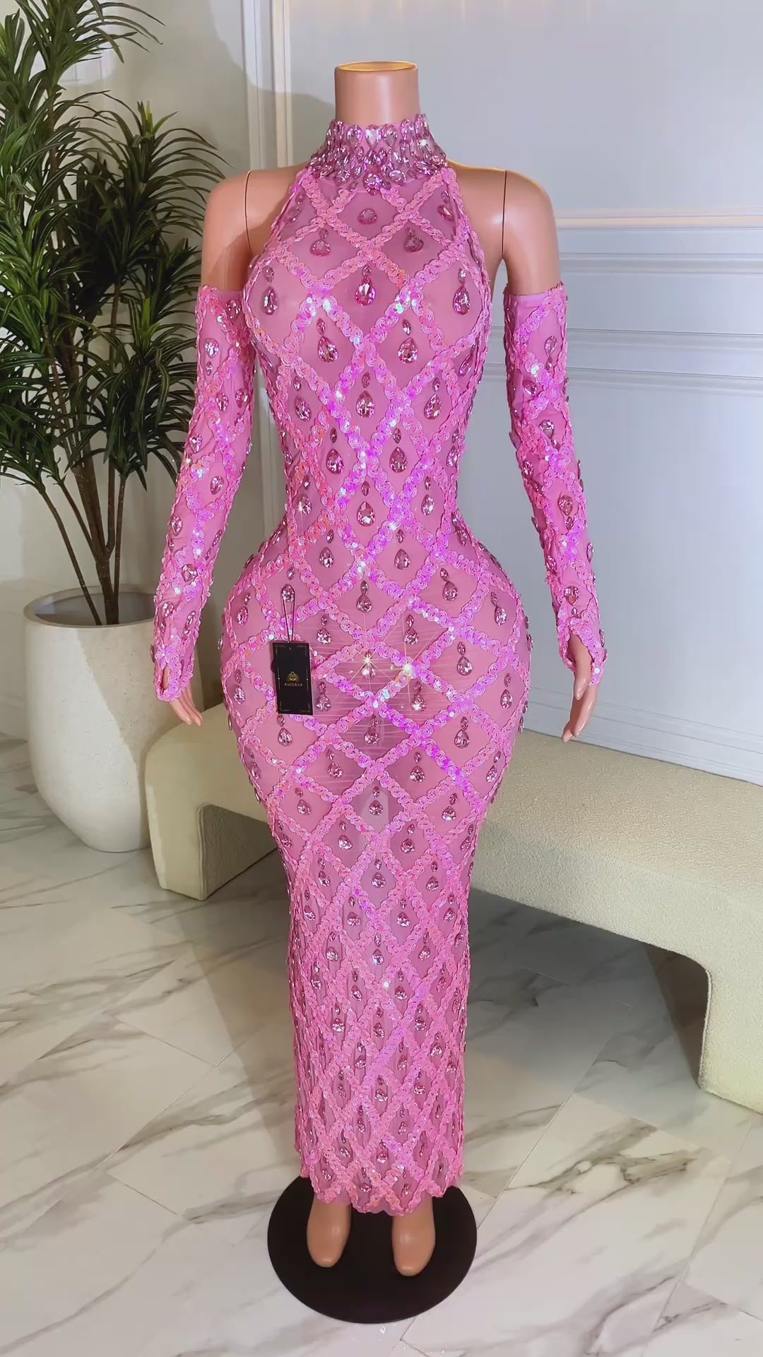 Midnight Pink Rhinestone Dress (Ready To Ship)