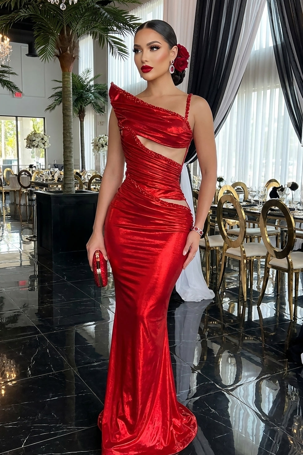 Electric Feeling Red Maxi Dress (Ready To Ship)