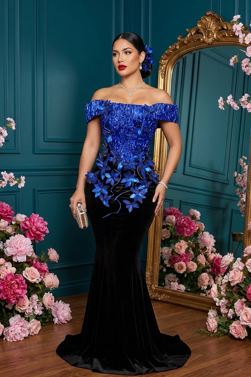 Petals At Midnight Blue Dress (Ready To Ship)