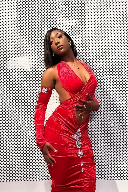 Chrissy Red Diamante Dress (Ready To Ship) - amekana.mom