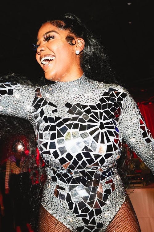 Amelia Rhinestone Silver Mirror Bodysuit (Ready To Ship)