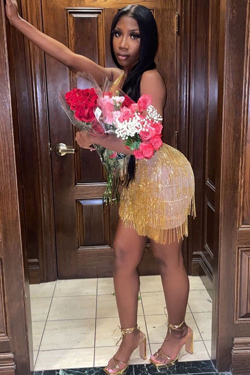 Casino Gold Tassel Dress (Ready To Ship)