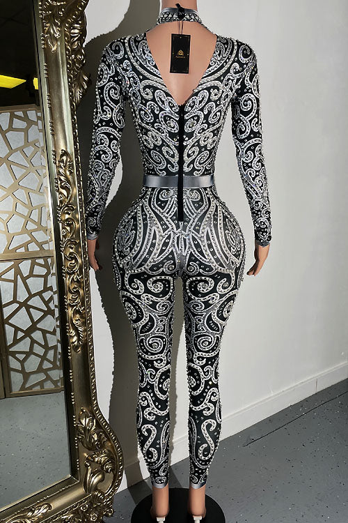 Anything You Want Black Diamante Bodysuit (Ready To Ship)
