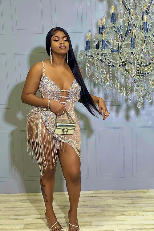 Butter Rhinestone Dress - amekana.mom