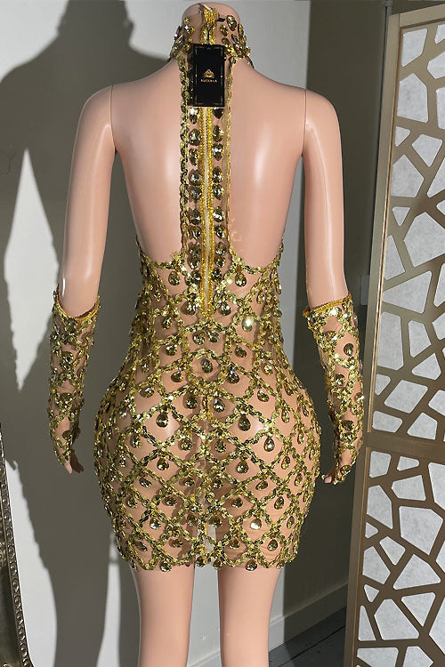 Midnight Mini Rhinestone Dress(Ready To Ship) - amekana.mom