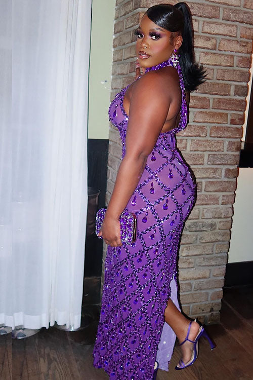 Midnight Purple Rhinestone Dress - amekana.mom