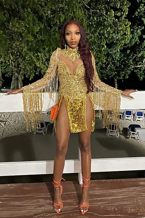 Partition Gold Sequin Dress (Ready To Ship)