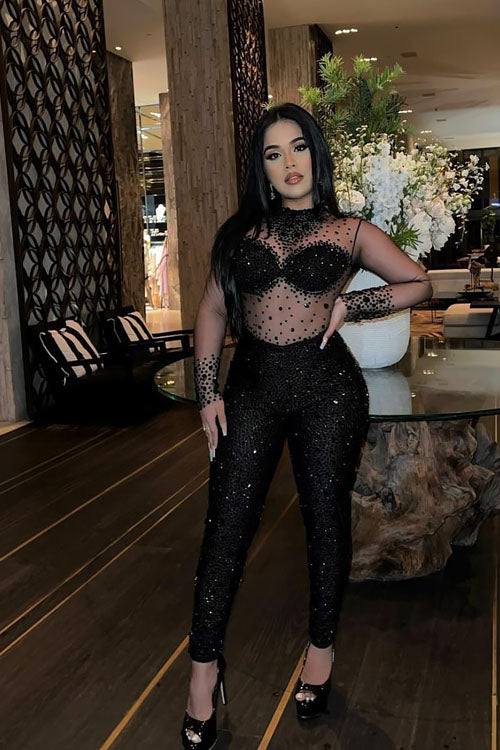 Icon Black Bodysuit (Rhinestones) (Ready To Ship)