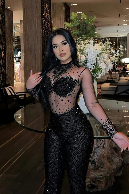 Icon Black Bodysuit (Rhinestones) (Ready To Ship)