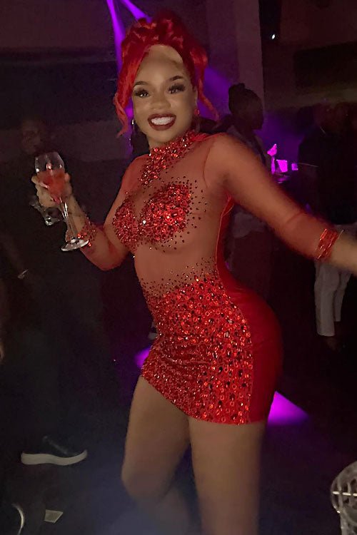 Icon Red Diamante Dress (Ready To Ship)