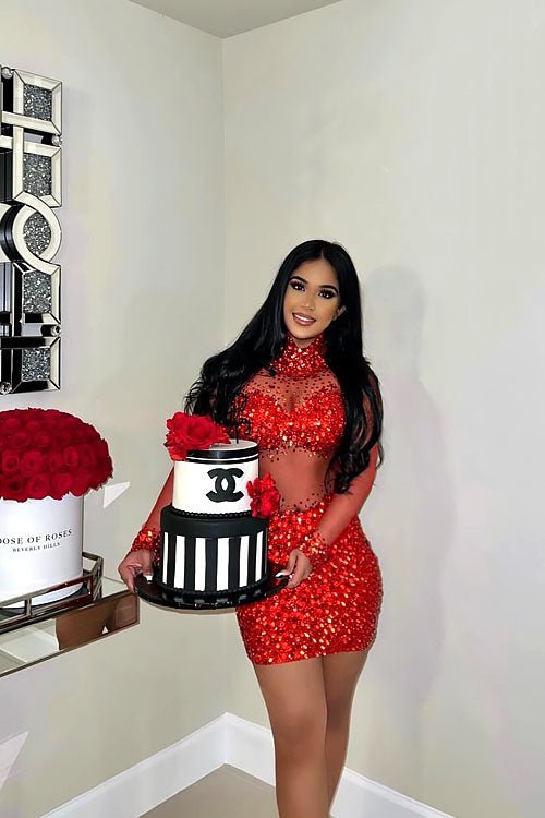 Icon Red Diamante Dress (Ready To Ship)