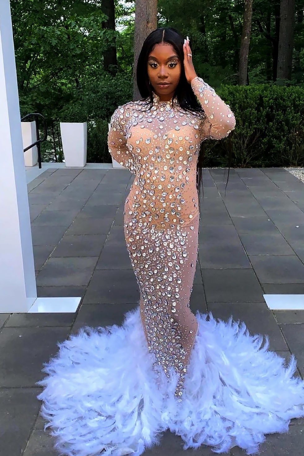 Kaelie Rhinestone Feather Dress
