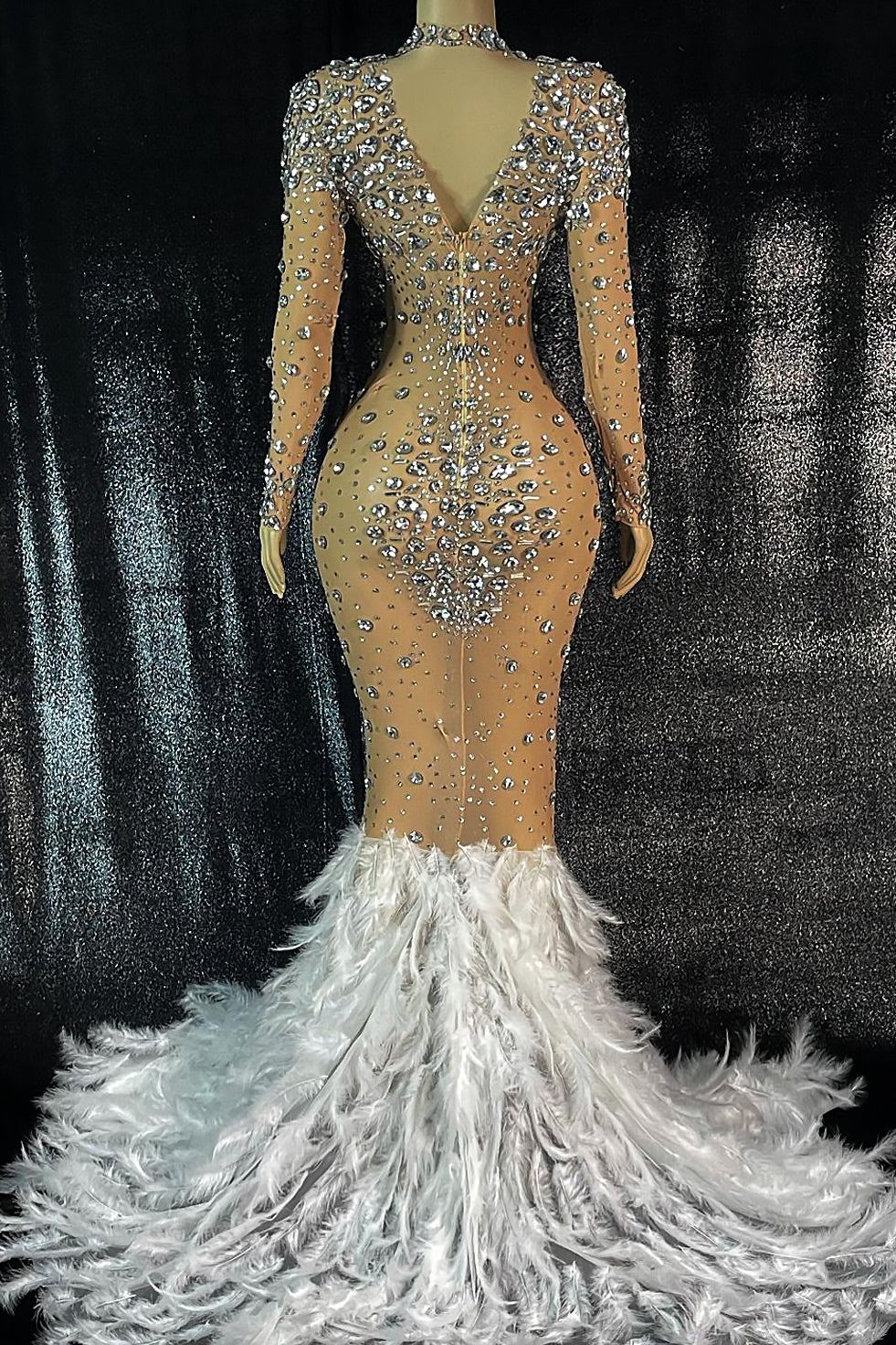 Kaelie Rhinestone Feather Dress