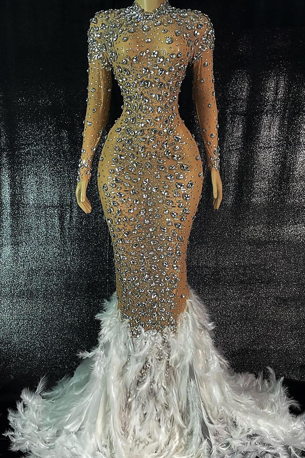 Kaelie Rhinestone Feather Dress