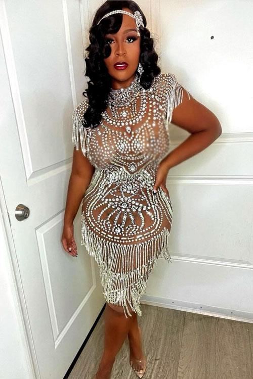 Libra Deluxe Diamante Tassel Dress(Ready To Ship)