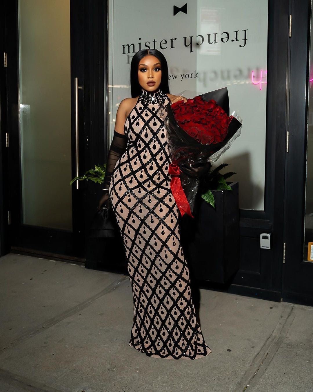 Midnight Nude Rhinestone Dress (Ready To Ship)
