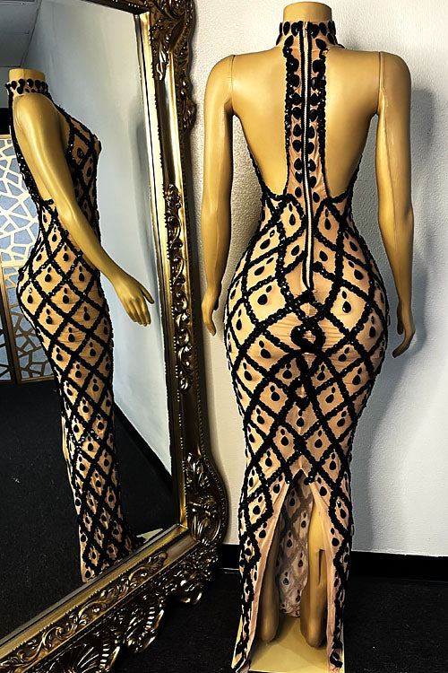 Midnight Nude Rhinestone Dress (Ready To Ship)