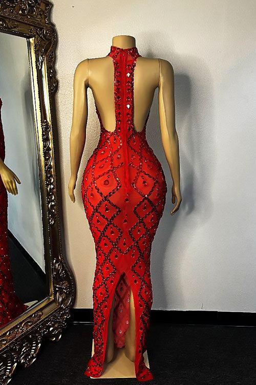 Midnight Red Rhinestone Dress