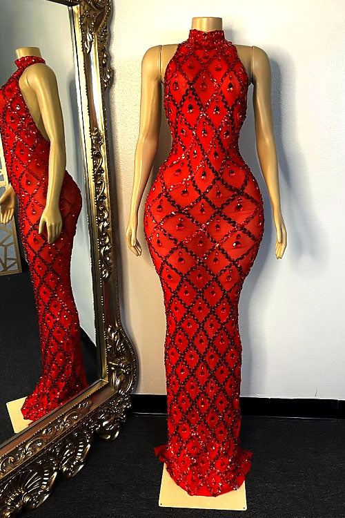 Midnight Red Rhinestone Dress