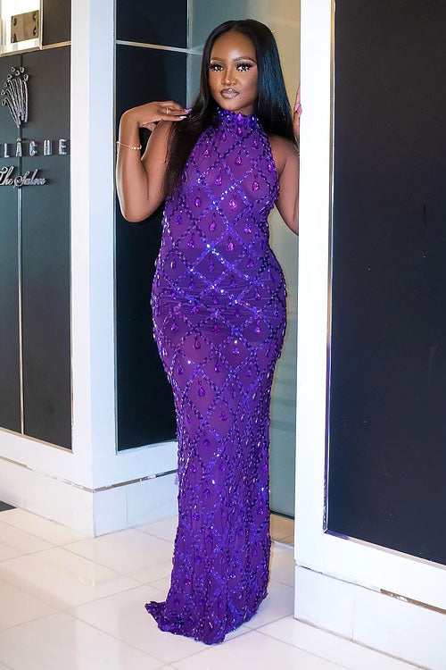 Midnight Purple Rhinestone Dress