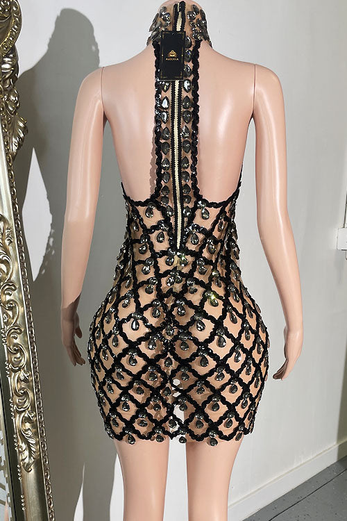 Midnight Mini Rhinestone Dress - amekana.mom
