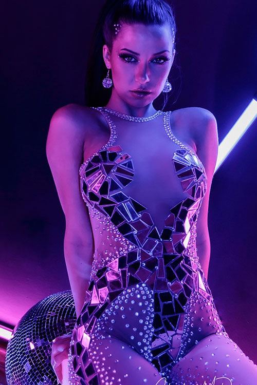 Risky Mirror Diamanté Bodysuit (Ready To Ship)