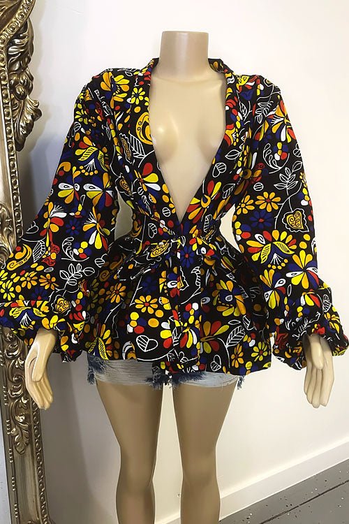 Serena Blue Ankara Top