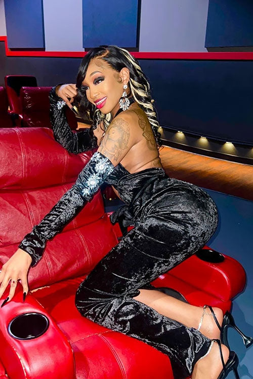 Chrissy Black Diamante Dress - amekana.mom