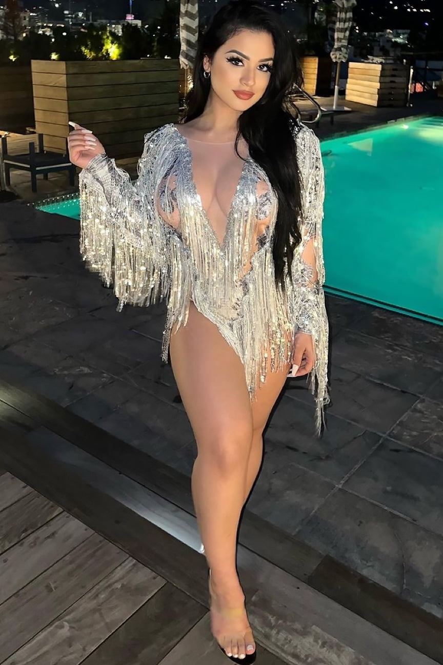 Waterfalls Sequin Tassel Bodysuit (Ready To Ship)